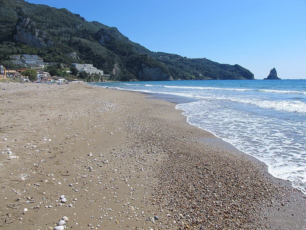 Sandy beach of Agios Gordios, 19 km southwest of Corfu town
