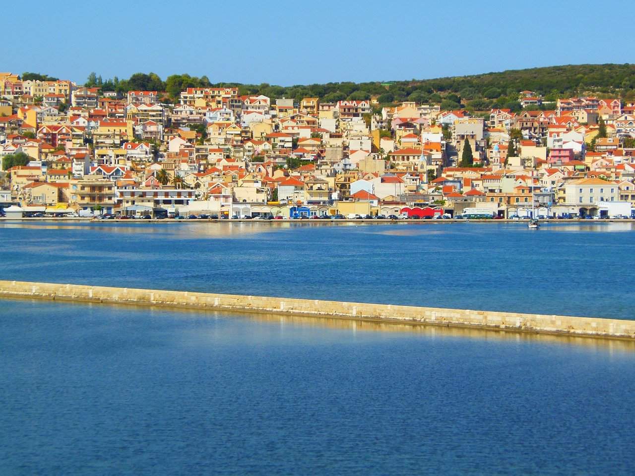 Argostoli, the capital of Kefalonia, at the south eastern part of the island.