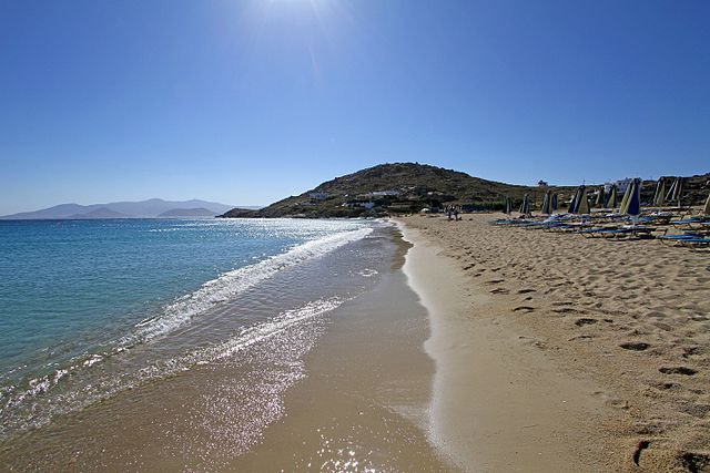The long sandy beach of Agios Prokopios, Naxos, Greece